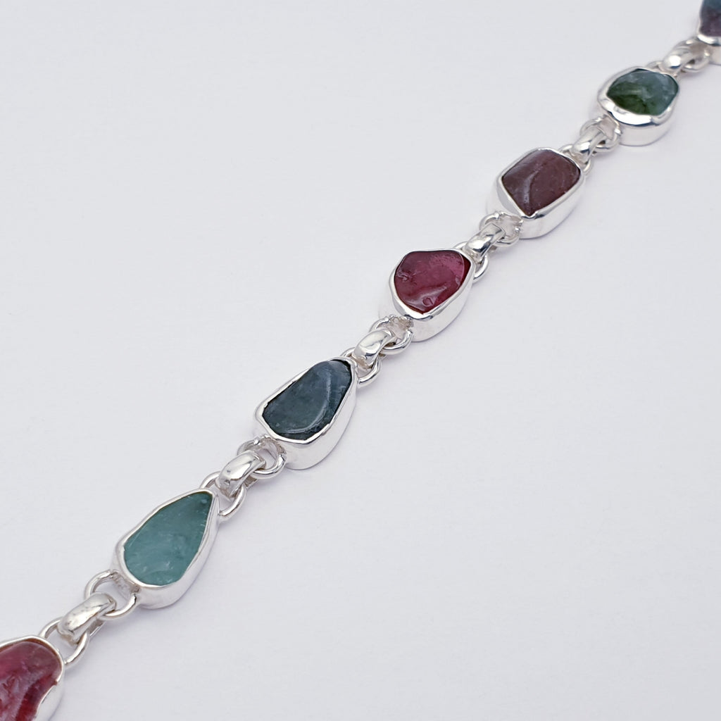 One-Off Mixed Tourmaline Sterling Silver Multistone Bracelet - Adjustable 7"-8"