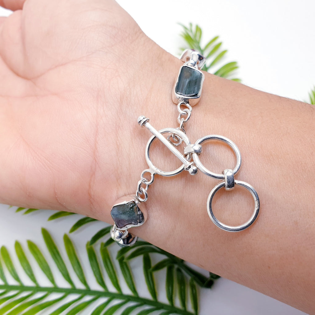 One-Off Mixed Tourmaline Sterling Silver Multistone Bracelet - Adjustable 7"-8"