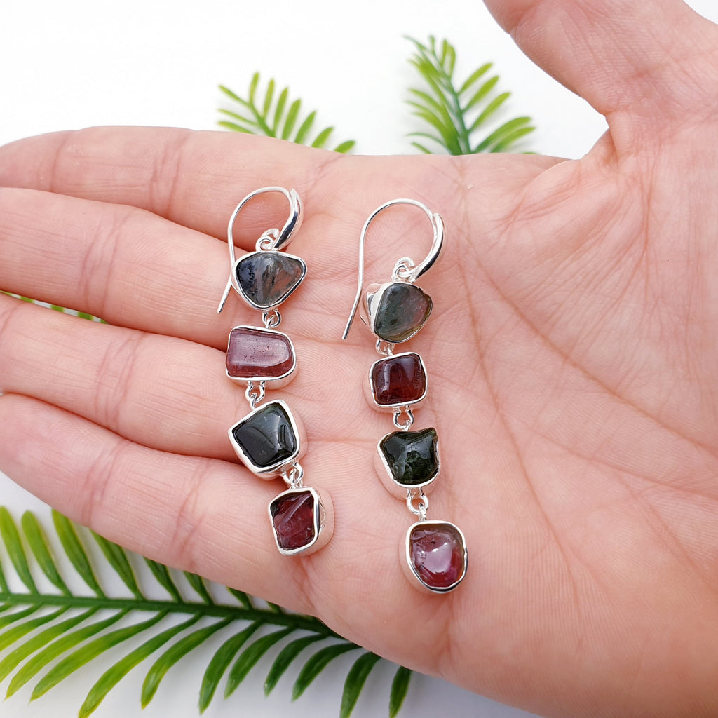 One-Off Mixed Tourmaline Sterling Silver Multistone Earrings