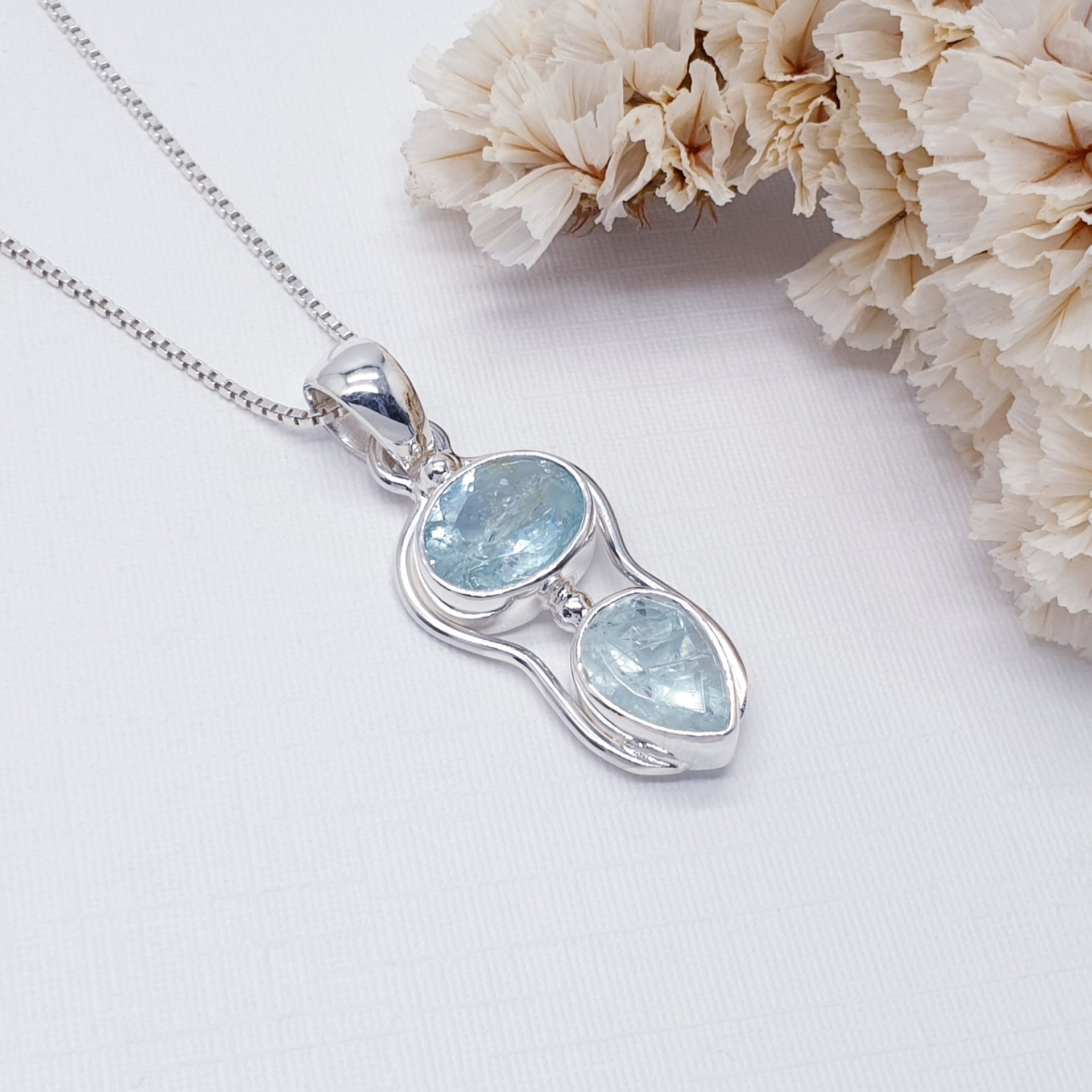 Blue Crystal Pendant Necklace – 925 Sterling Silver, Cubic Zirconia, Women's Jewelry