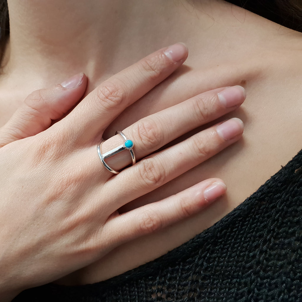 Turquoise Sterling Silver Silver Bar Ring