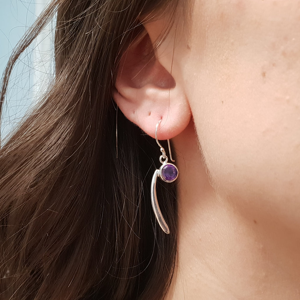 Amethyst Sterling Silver Comma Earrings