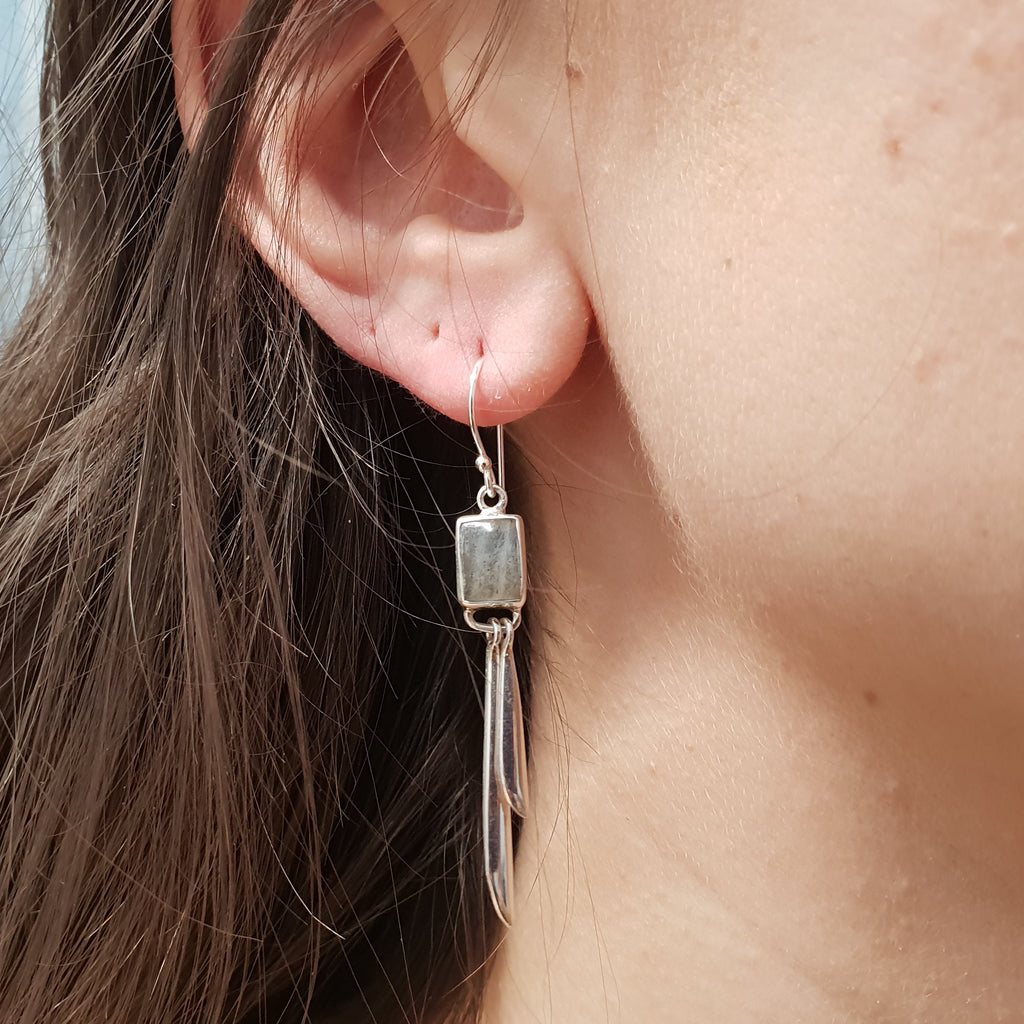 Labradorite Sterling Silver Rectangle Earrings