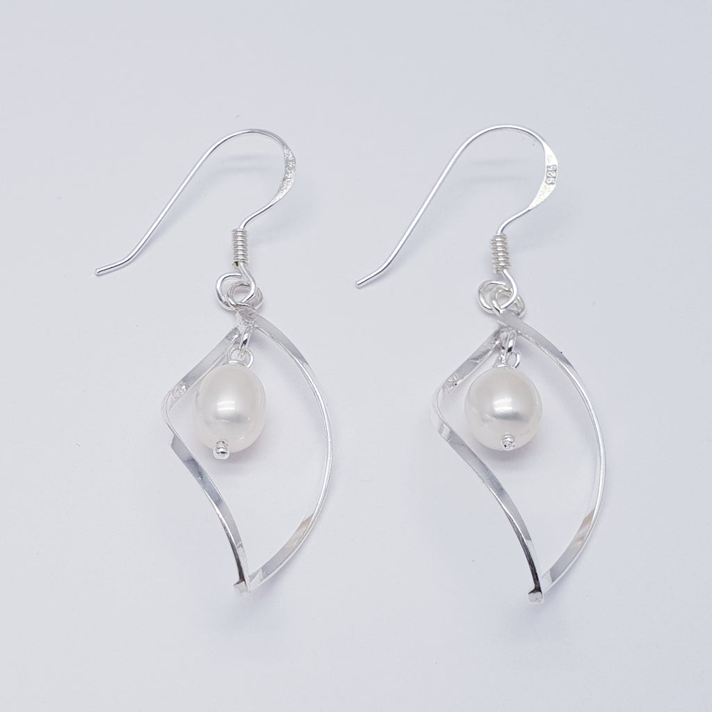 Pearl Sterling Silver Large Silver Twist Earrings