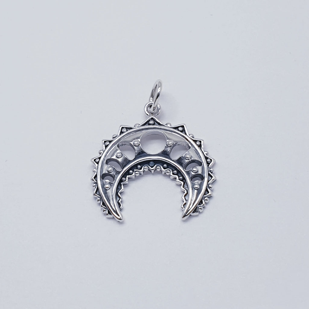 Sterling Silver Intricate Inverted Moon Pendant