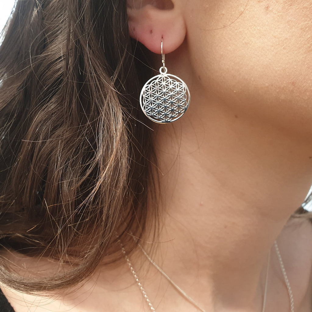 Sterling Silver Simple Flower of Life Earrings