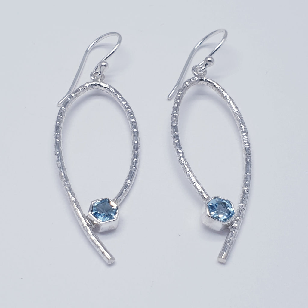 Blue Topaz Sterling Silver Simple Hammered Earrings