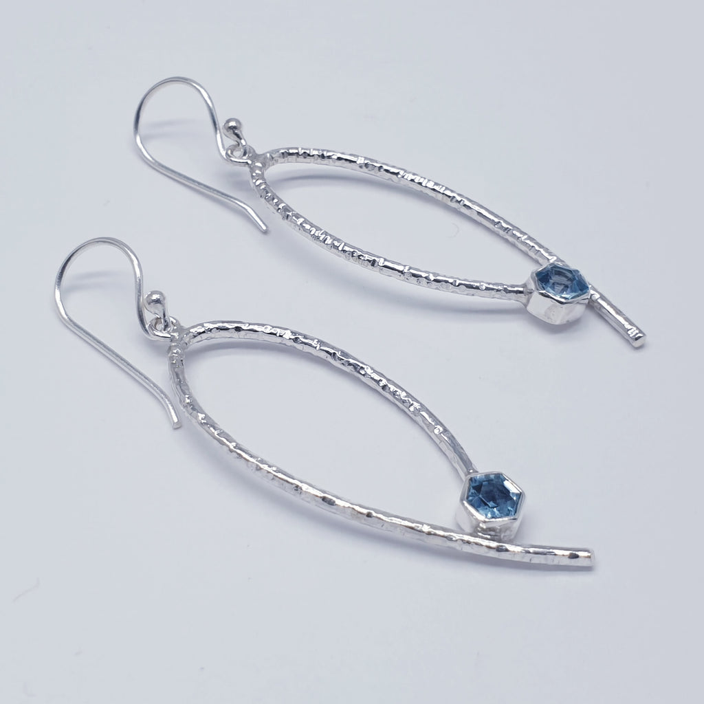 Blue Topaz Sterling Silver Simple Hammered Earrings