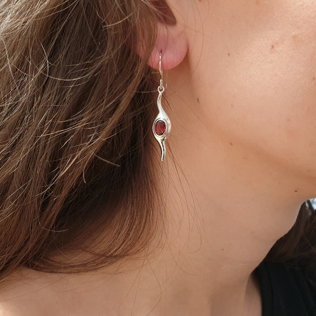Garnet Sterling Silver Droplet Earrings