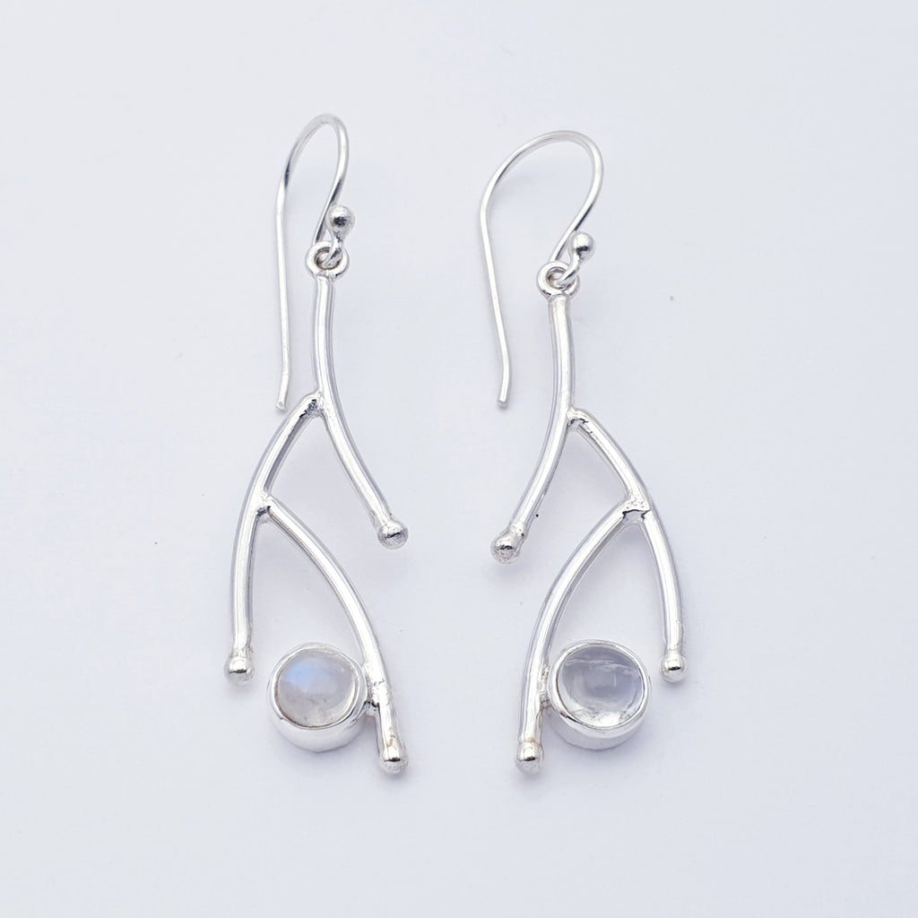 Moonstone Sterling Silver Twig Earrings