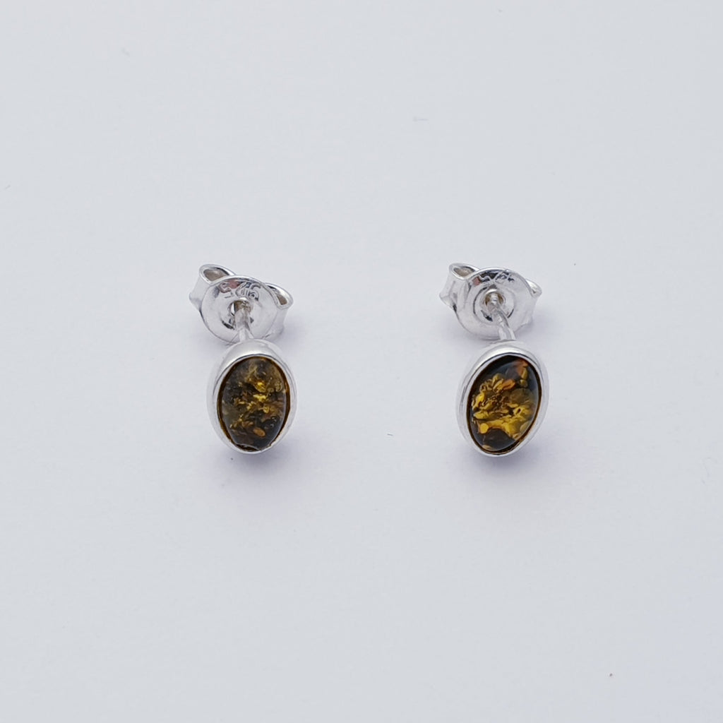 green amber sterling silver stud earrings
