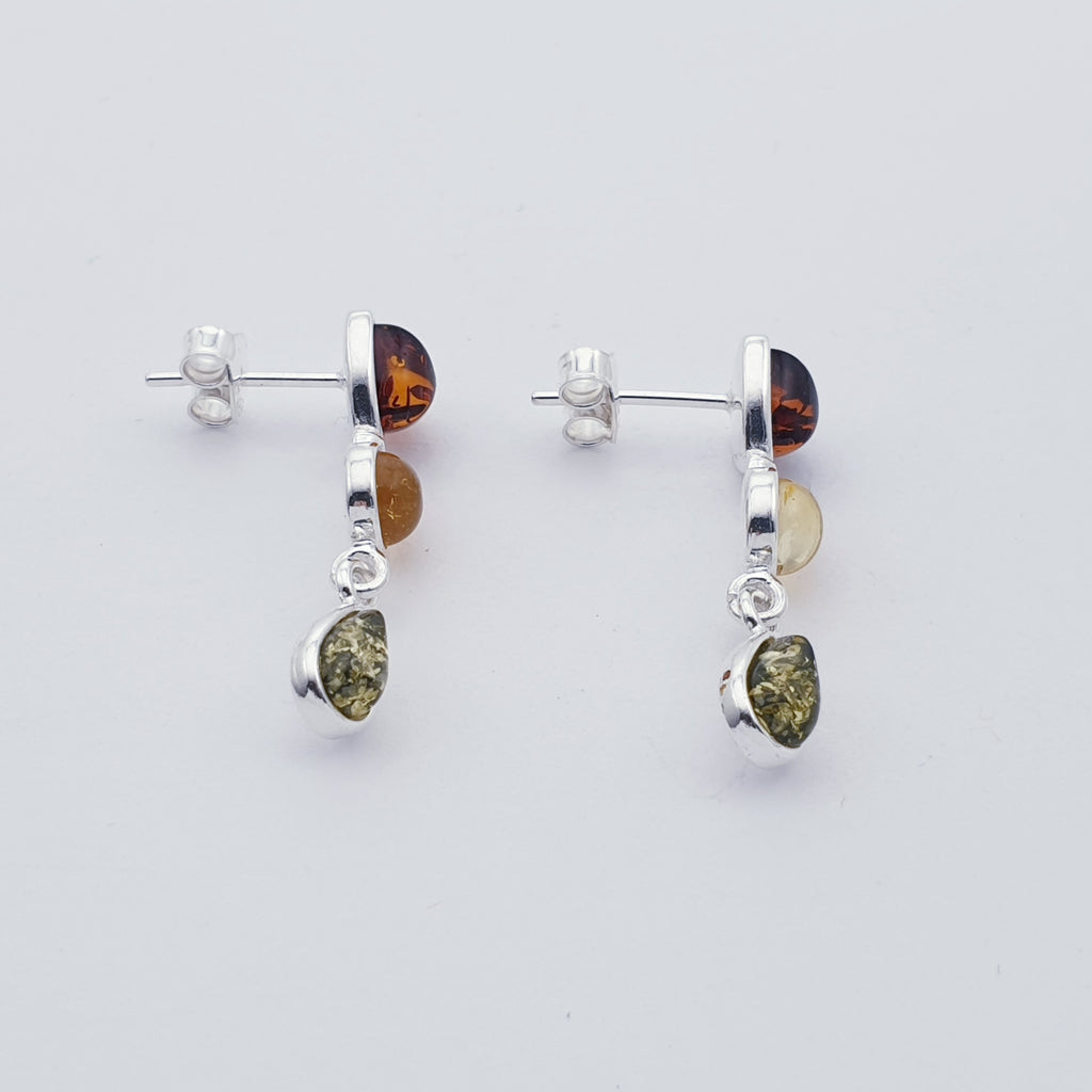  Mixed Amber Multi Shape Sterling Silver Drop Earrings side view
