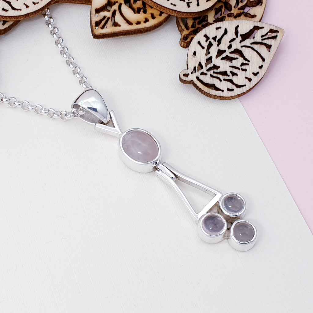 Rose Quartz Sterling Silver Abstract Drop Pendant