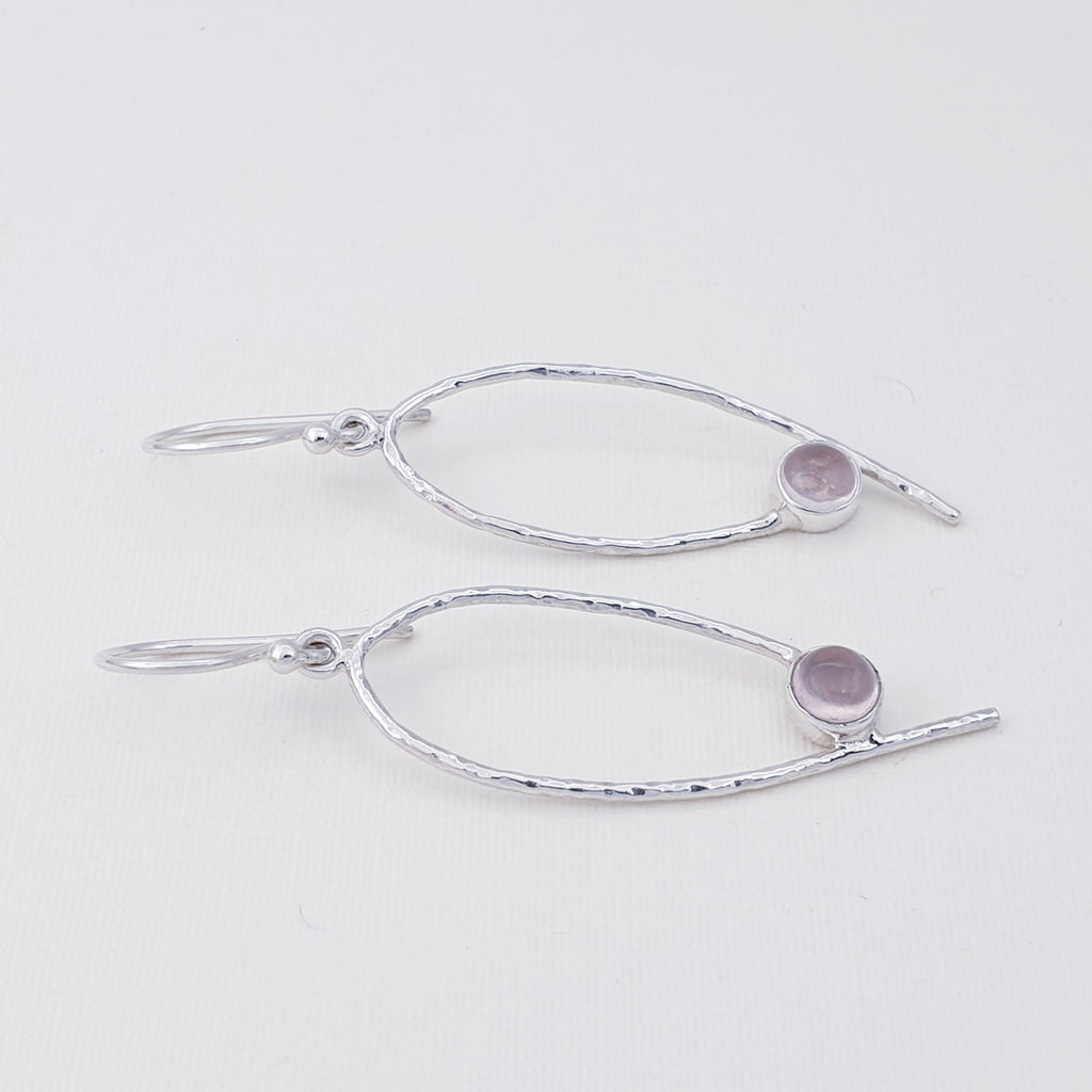 Rose Quartz Sterling Silver Simple Hammered Earrings