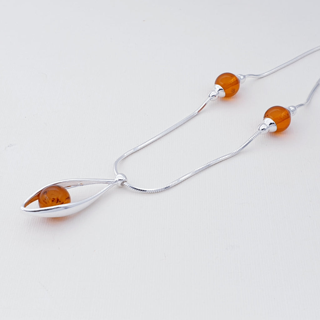 Amber Sterling Silver Sphere Necklace 16"