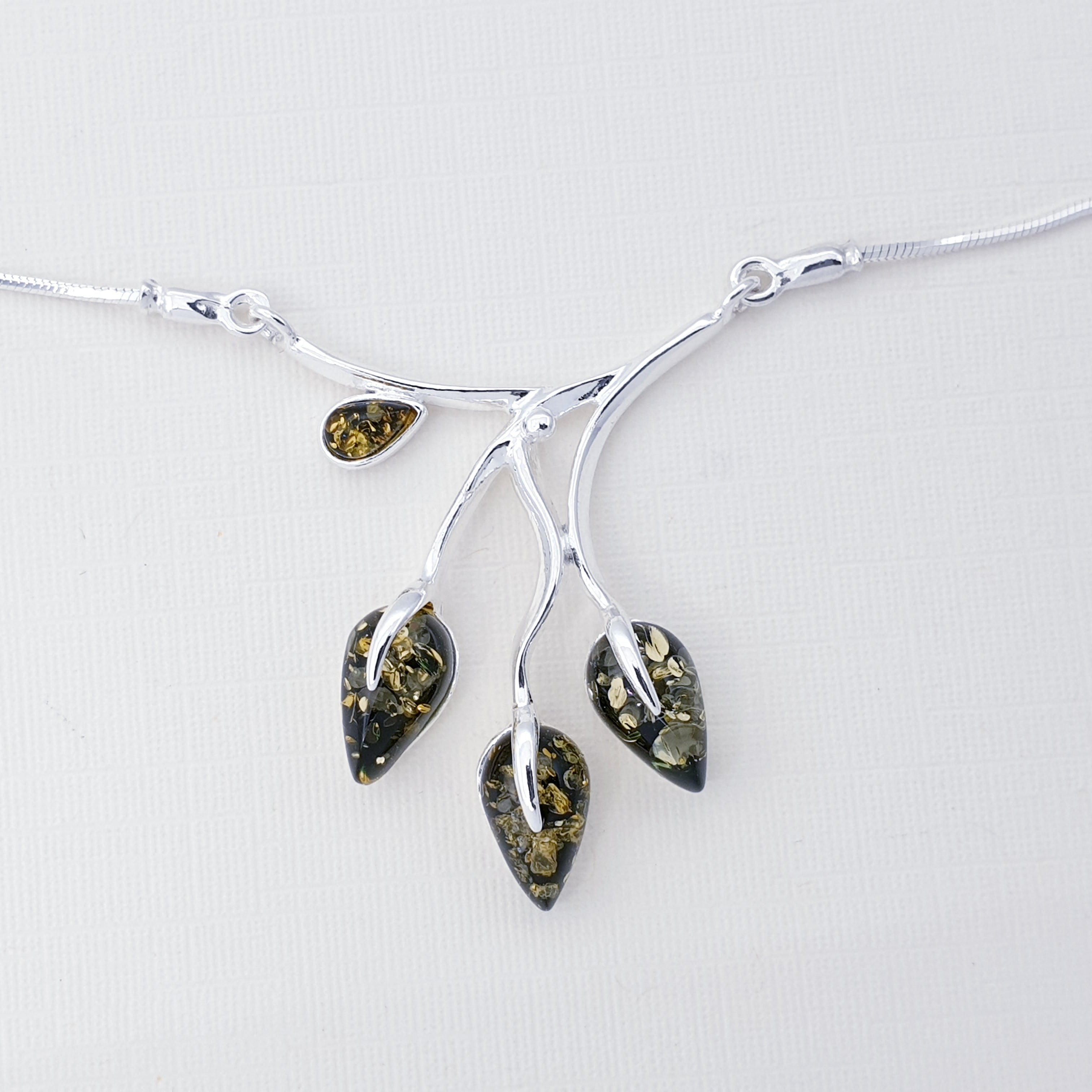 Peora Genuine Baltic Amber Leaf Pendant Necklace - 925 Sterling Silver With 18 Inch Chain, Multicolor