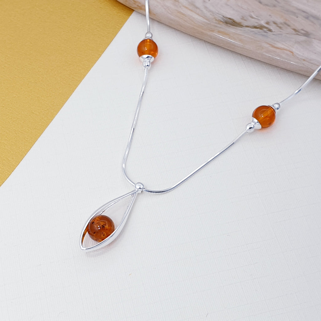 Amber Sterling Silver Sphere Necklace