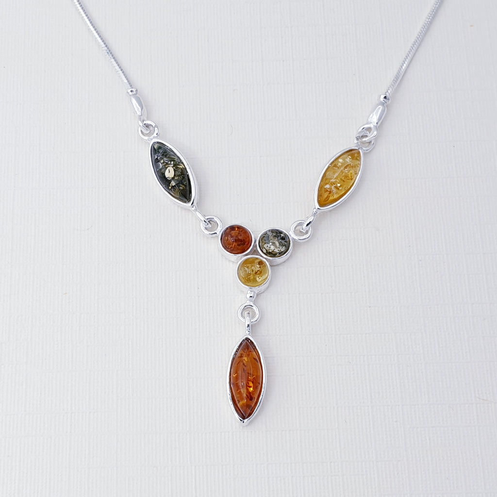 Green or Mixed Amber Sterling Silver Tomira Necklace
