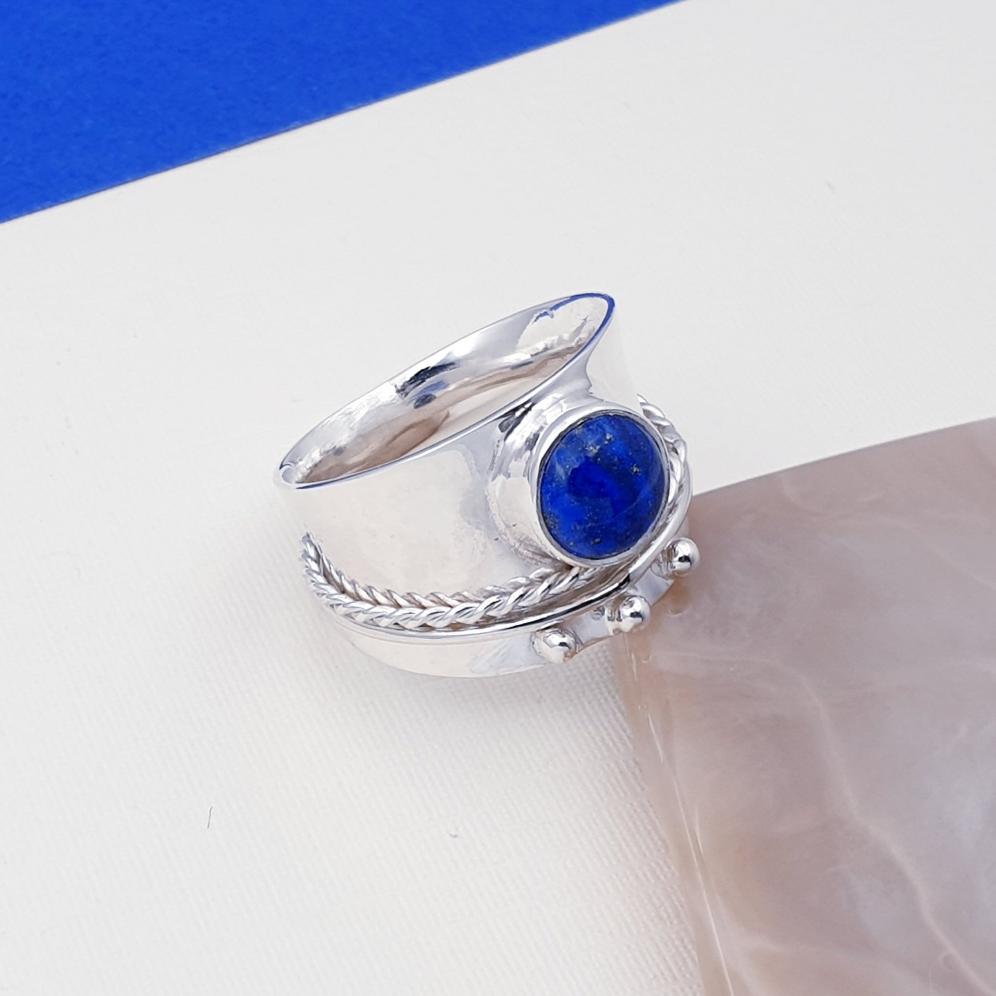Lapis Lazuli Sterling Silver Round Adara Ring
