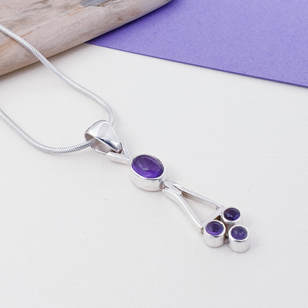 Amethyst Sterling Silver Abstract Drop Pendant