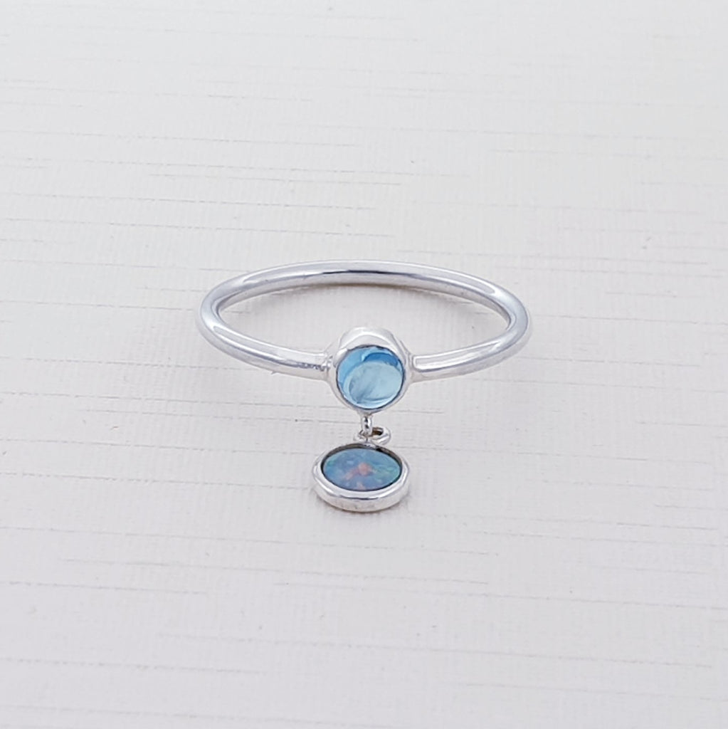 Blue Topaz and Opal Sterling Silver Astoria Ring
