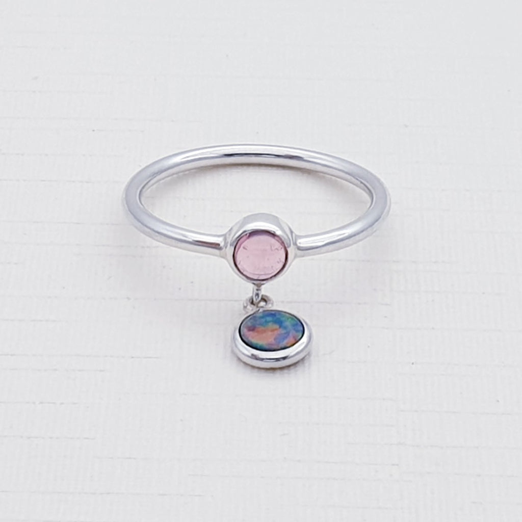 Pink Tourmaline and Opal Sterling Silver Astoria Ring