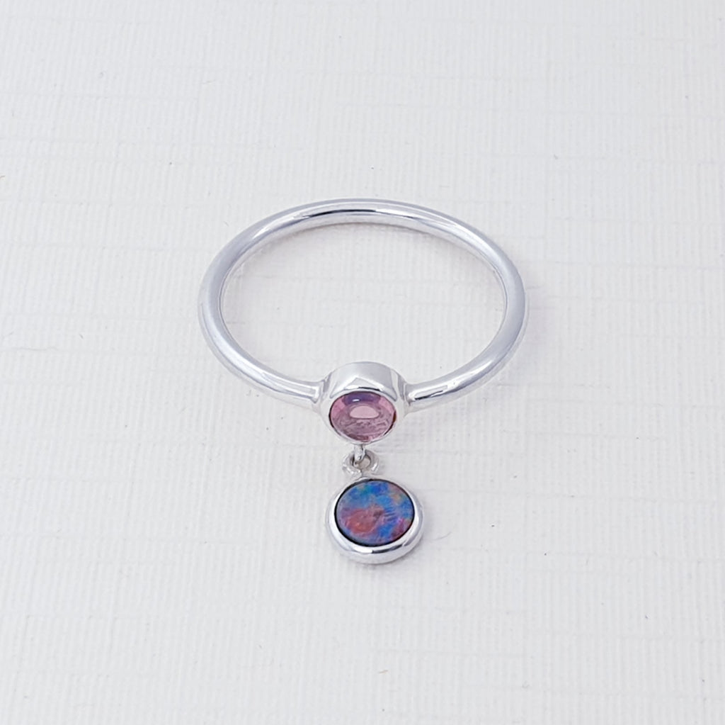 Pink Tourmaline and Opal Sterling Silver Astoria Ring