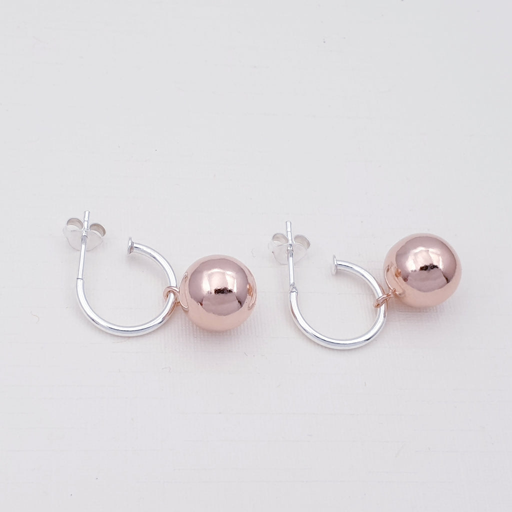 Rose Gold Plated Silver Sphere Half Hoops