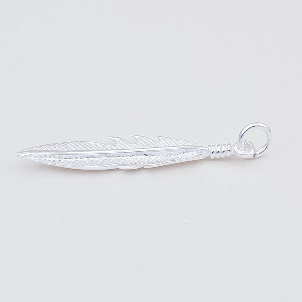 Sterling Silver Polished or Oxidised Silver Feather Pendant