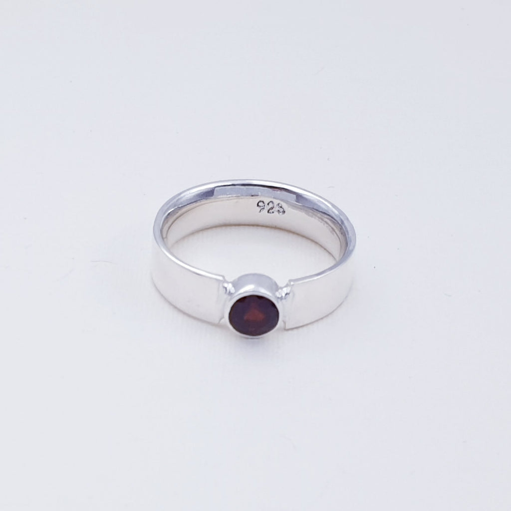 Garnet Sterling Silver Simple Flat Band Ring