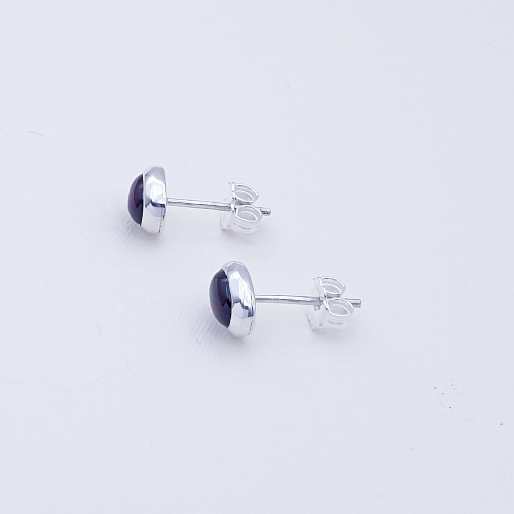 Garnet Sterling Silver Medium Flat Oval Stud Earrings