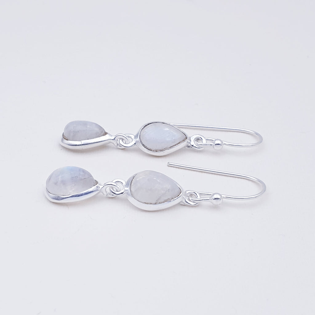 Moonstone Sterling Silver Double Teardrop Earrings