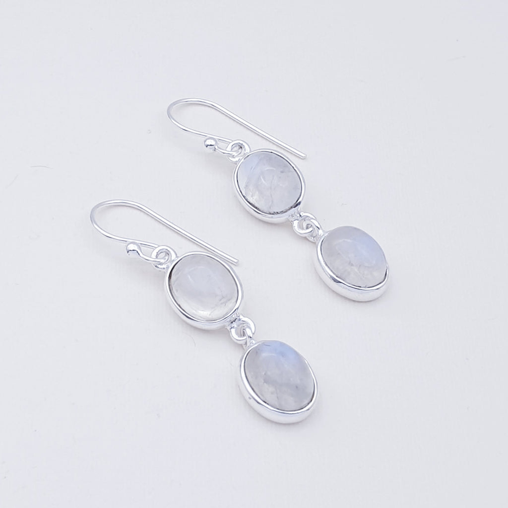 Moonstone Sterling Silver Double Oval Earrings
