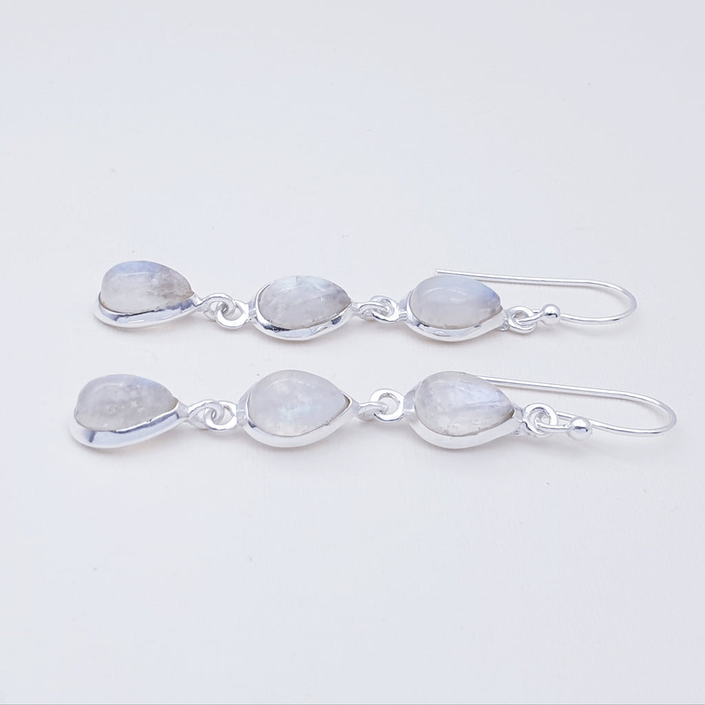 Moonstone Sterling Silver Triple Teardrop Earrings