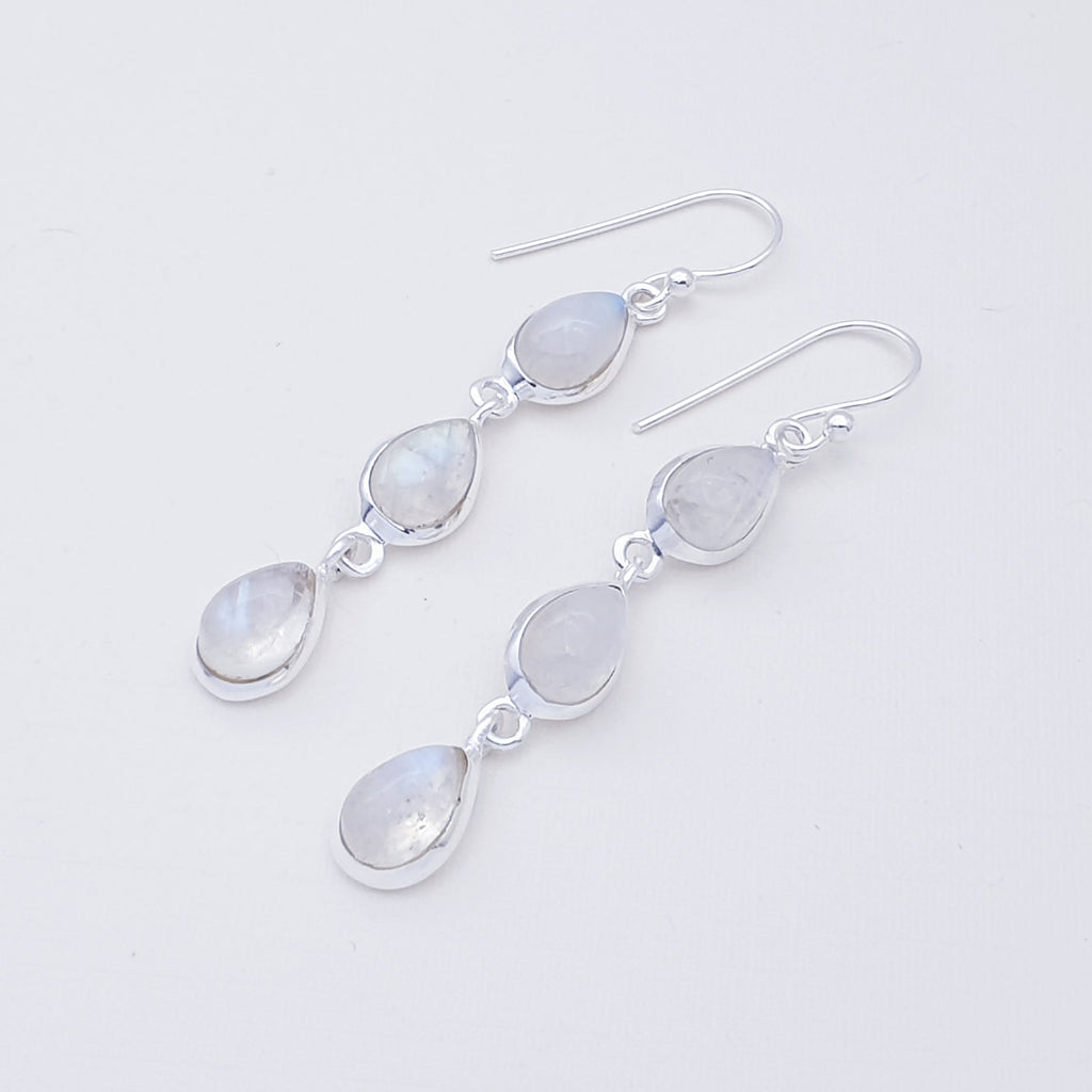 Moonstone Sterling Silver Triple Teardrop Earrings