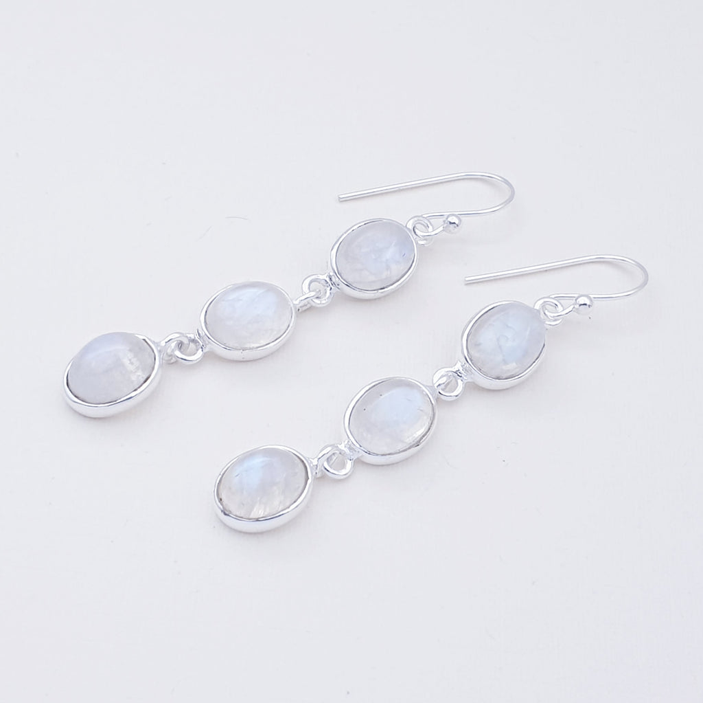 Moonstone Sterling Silver Triple Oval Earrings