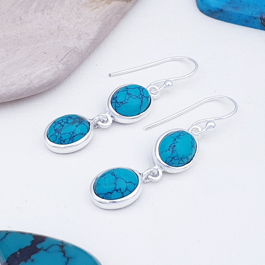 Turquoise Sterling Silver Double Oval Earrings