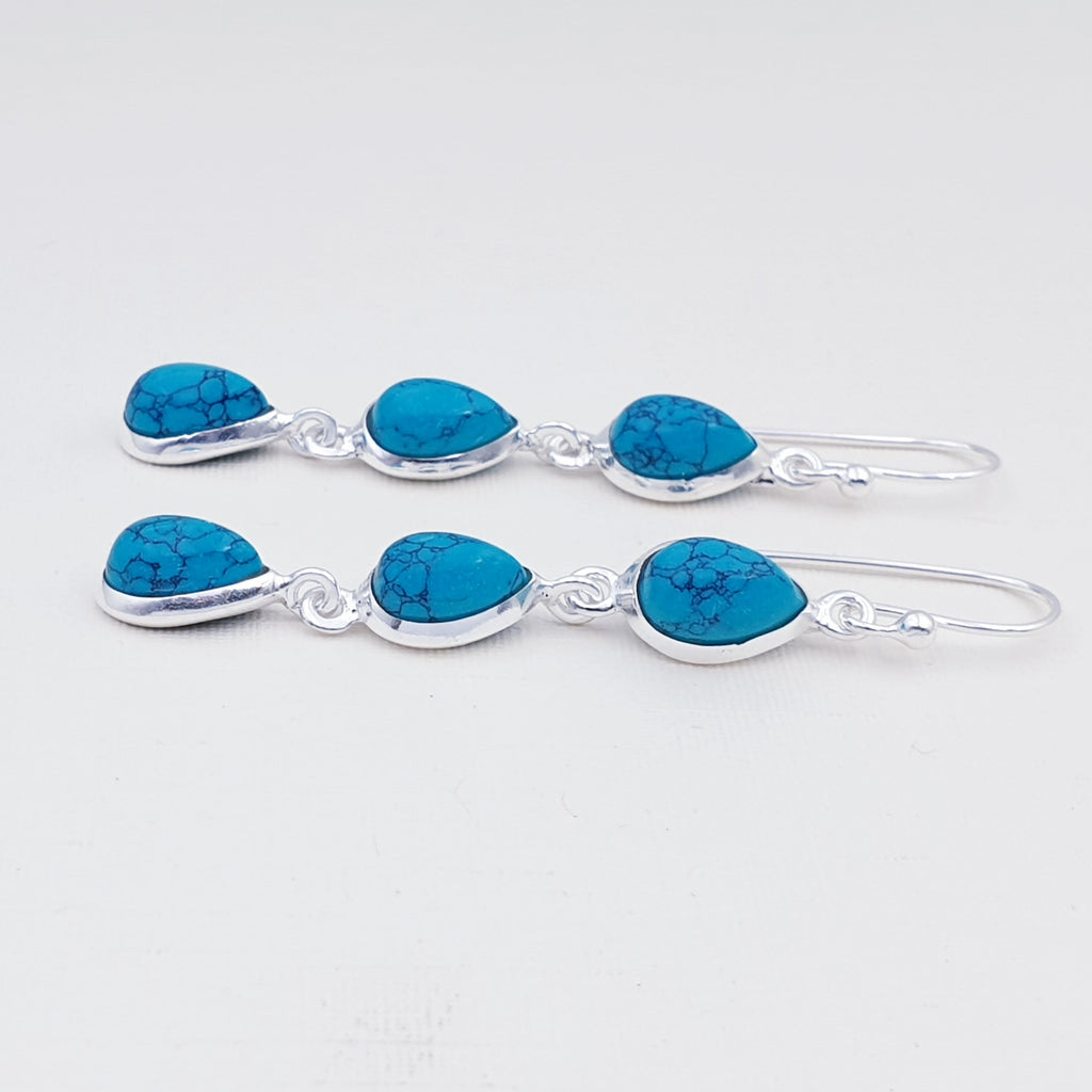 Turquoise Sterling Silver Triple Teardrop Earrings