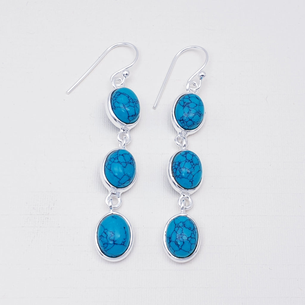 Turquoise Sterling Silver Triple Oval Earrings