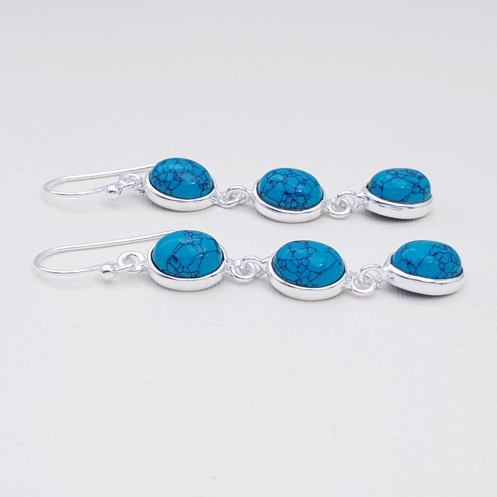 Turquoise Sterling Silver Triple Oval Earrings