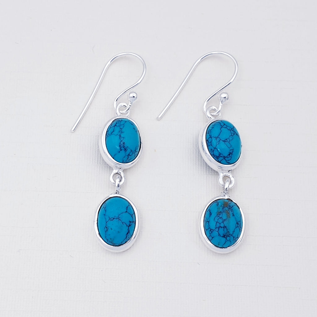 Turquoise Sterling Silver Double Oval Earrings