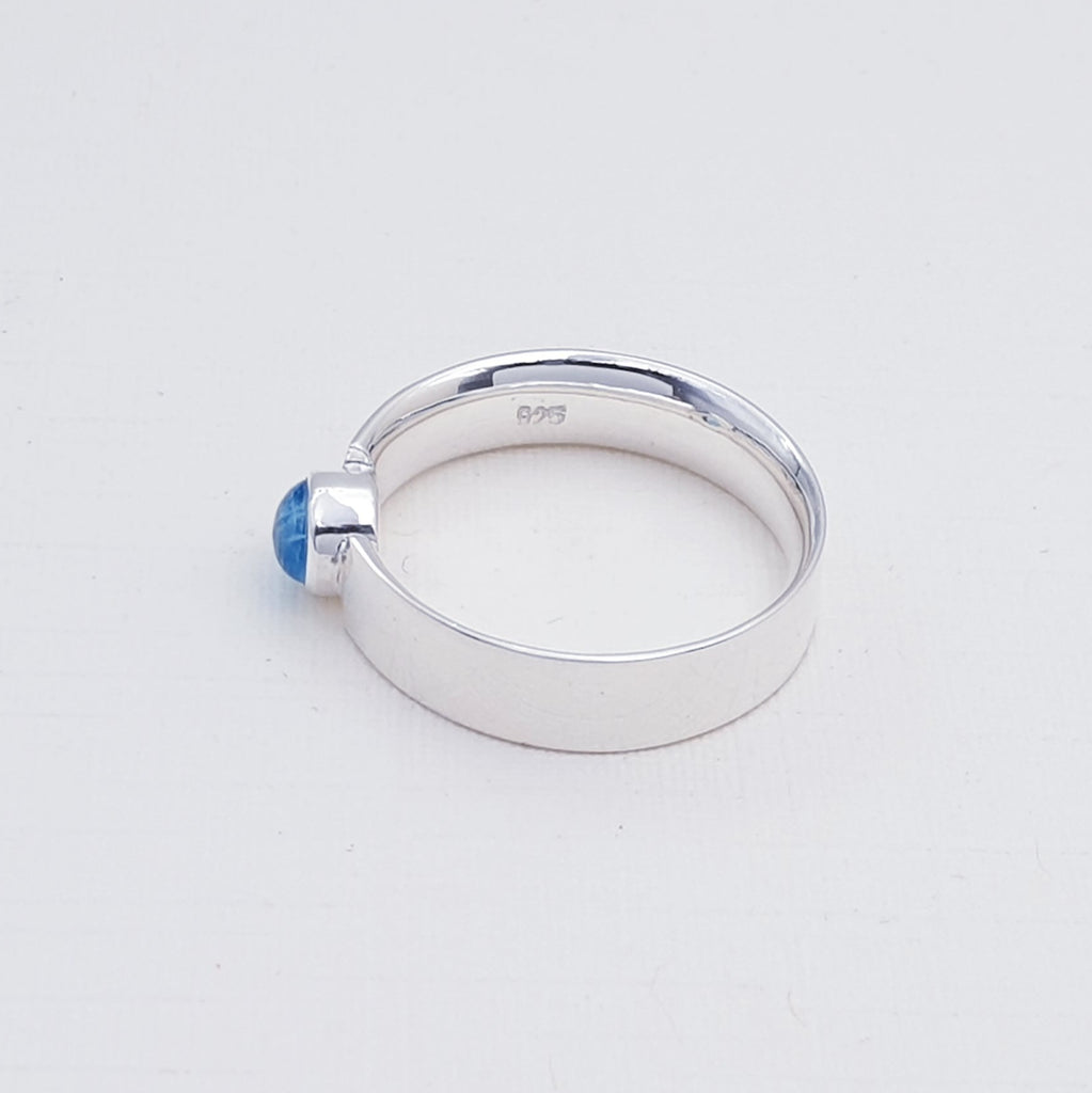 Blue Topaz Sterling Silver Simple Flat Band Ring - Cabochon