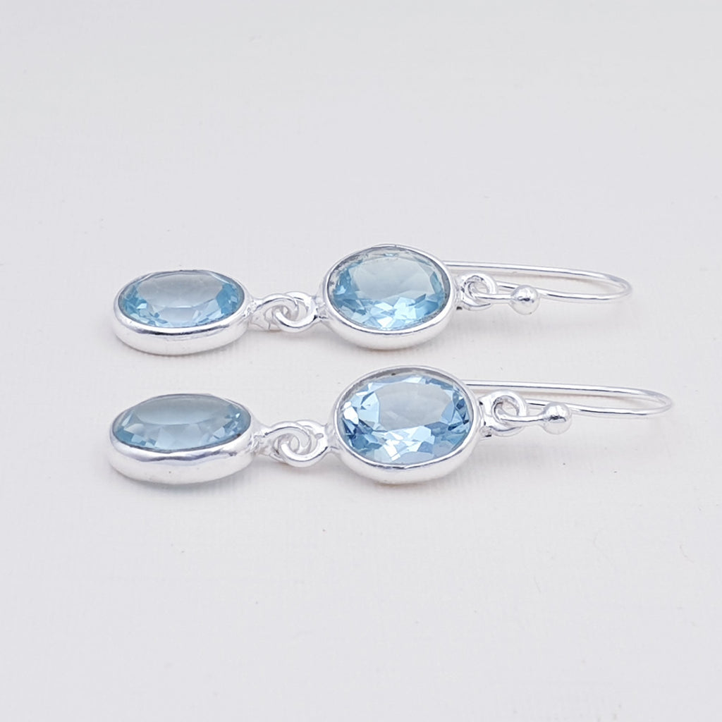 Blue Topaz Sterling Silver Double Oval Earrings