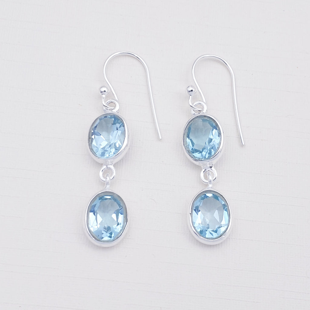 Blue Topaz Sterling Silver Double Oval Earrings