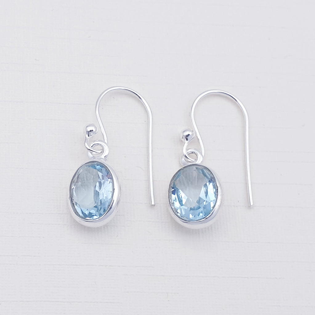 Blue Topaz Sterling Silver Oval Earrings