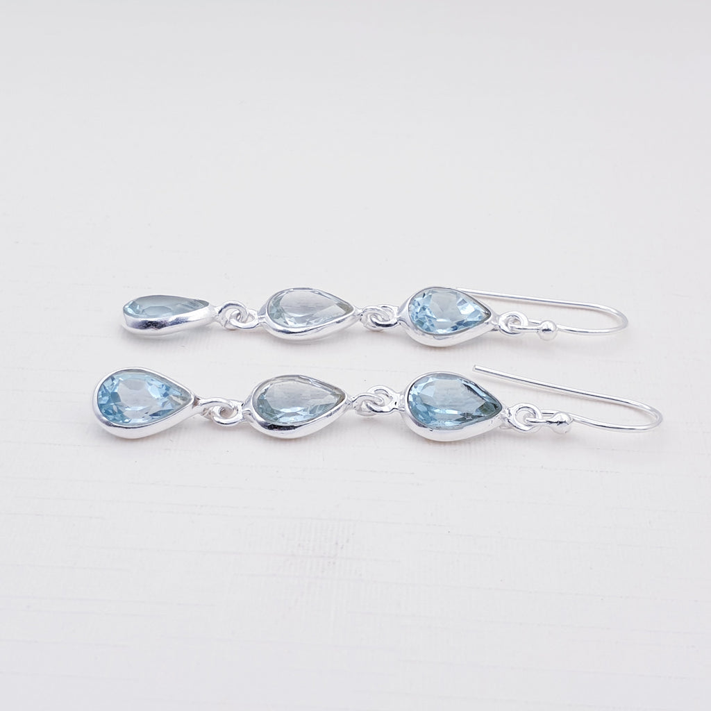Blue Topaz Sterling Silver Triple Teardrop Earrings
