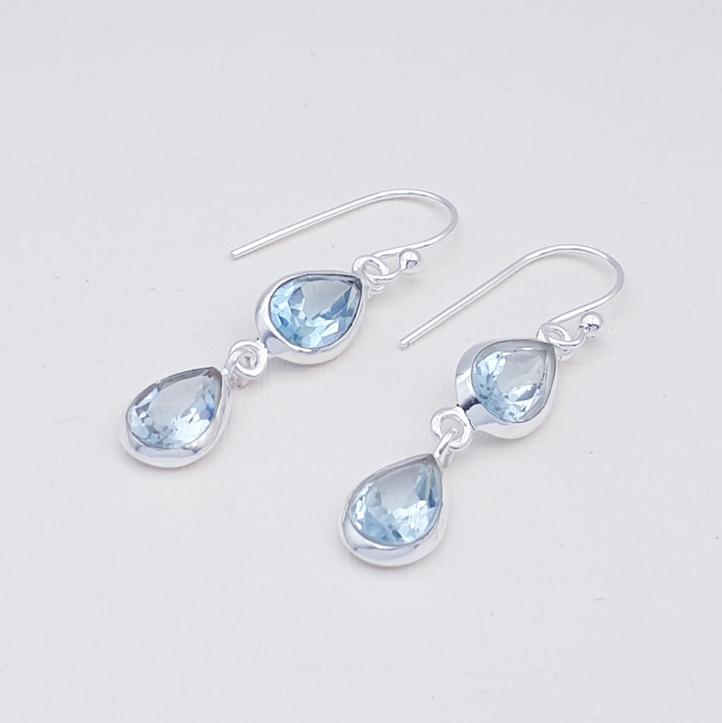 Blue Topaz Sterling Silver Double Teardrop Earrings