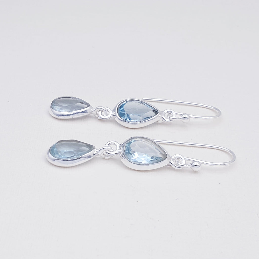 Blue Topaz Sterling Silver Double Teardrop Earrings