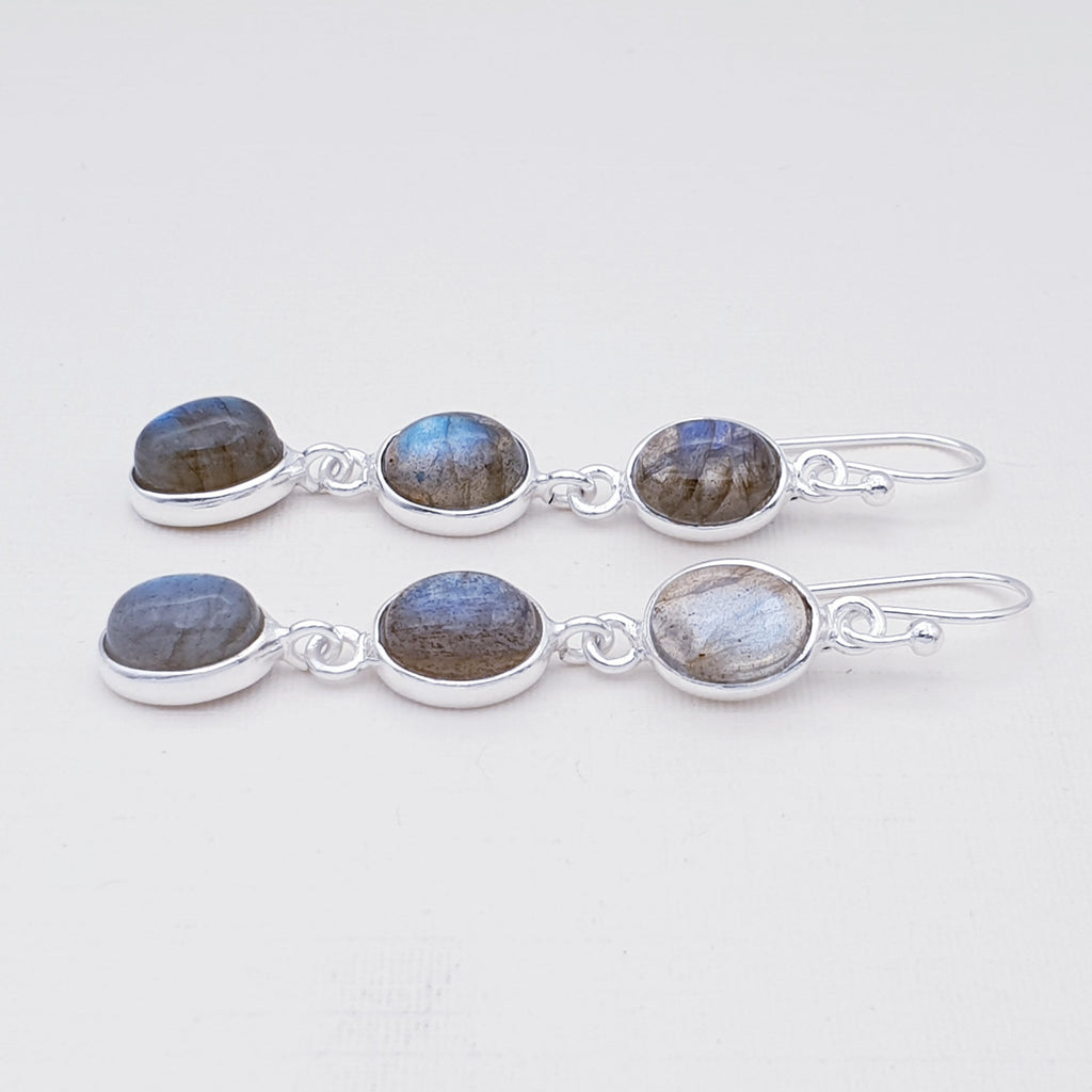 Labradorite Sterling Silver Triple Oval Earrings