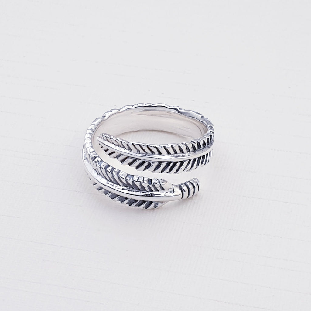 Sterling Silver Feather Adjustable Ring